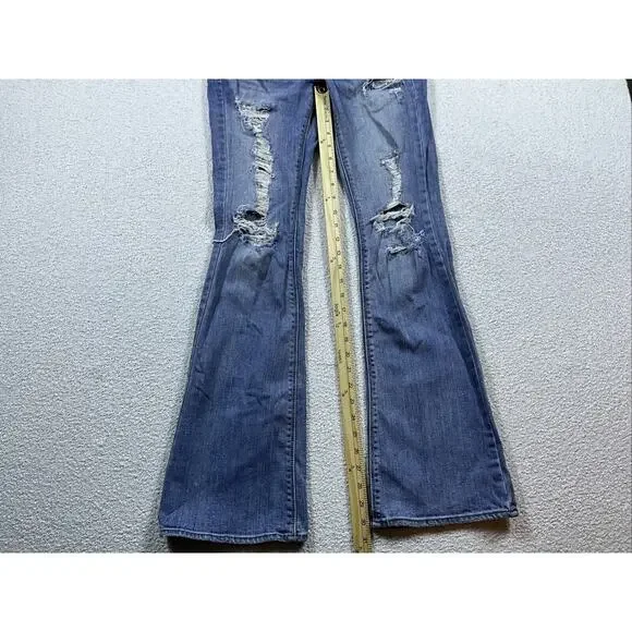 American Eagle Outfitters Artist Jeans 2 Regular Double Button Stretch Distress - Picture 3 of 9